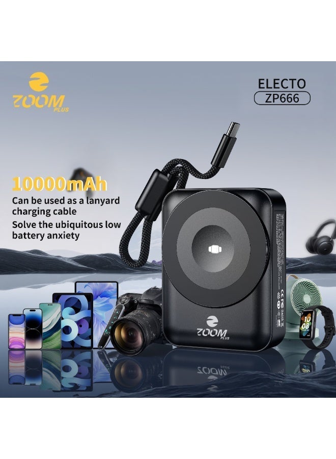 ZOOM PLUS ELECTO ZP666 Wireless Power Bank 10000mAh | 15W Wireless Charging | Built-in Cable | Compact Fast Charging Power Bank - Image 1