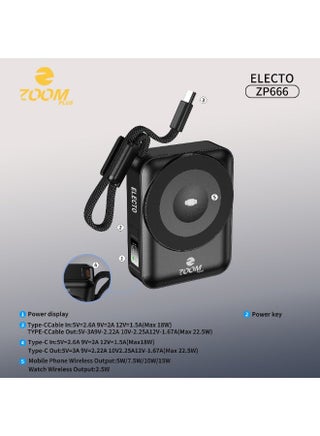 باور بنك زوم بلس ELECTO ZP666 بسعة 10000 مللي أمبير | شحن لاسلكي 15 واط | كابل مدمج | تصميم مدمج وشحن سريع - view 2