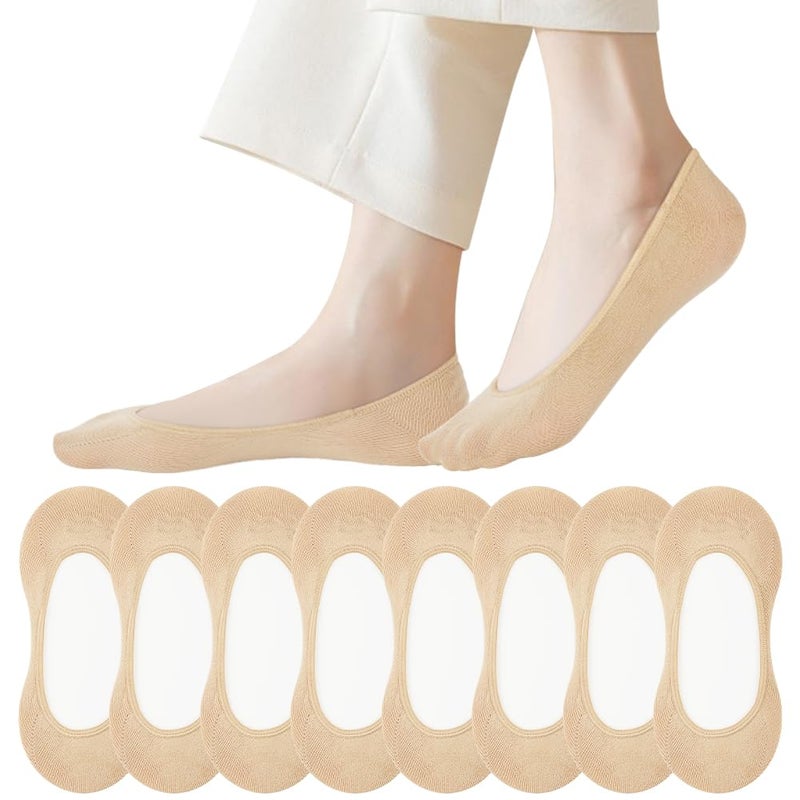 OFFCUP 8 Pairs Women's Invisible Socks, Non-Slip Breathable Ballerina Socks, Short Shoes, Ankle Socks for Low Flat Heels, Size 36-41 - Image 1
