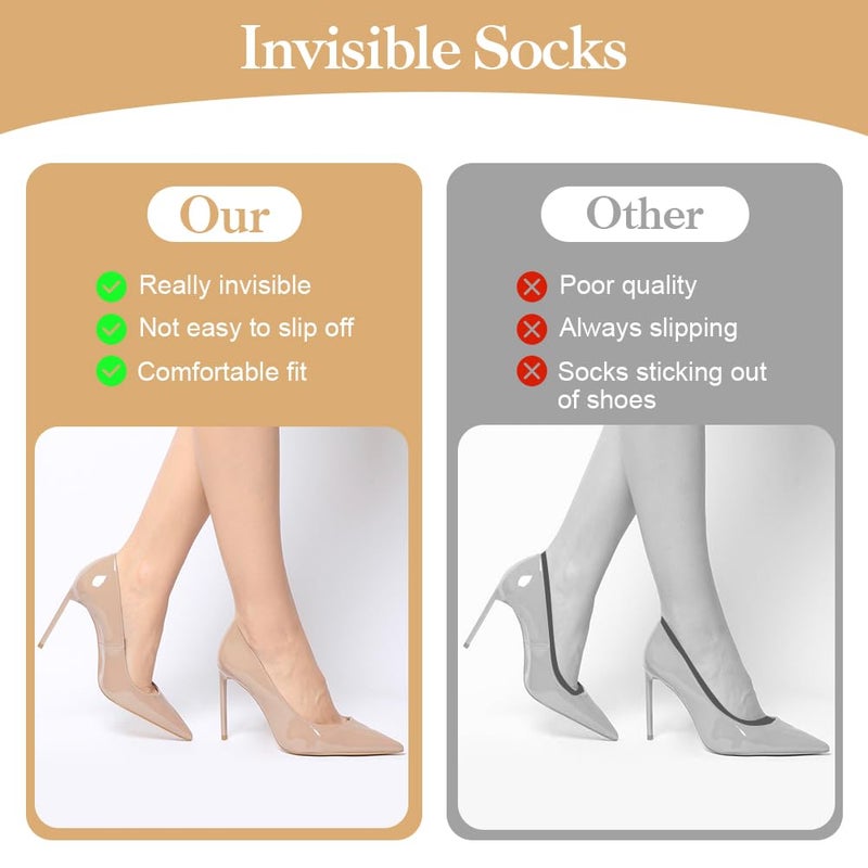 OFFCUP 8 Pairs Women's Invisible Socks, Non-Slip Breathable Ballerina Socks, Short Shoes, Ankle Socks for Low Flat Heels, Size 36-41 - Image 5