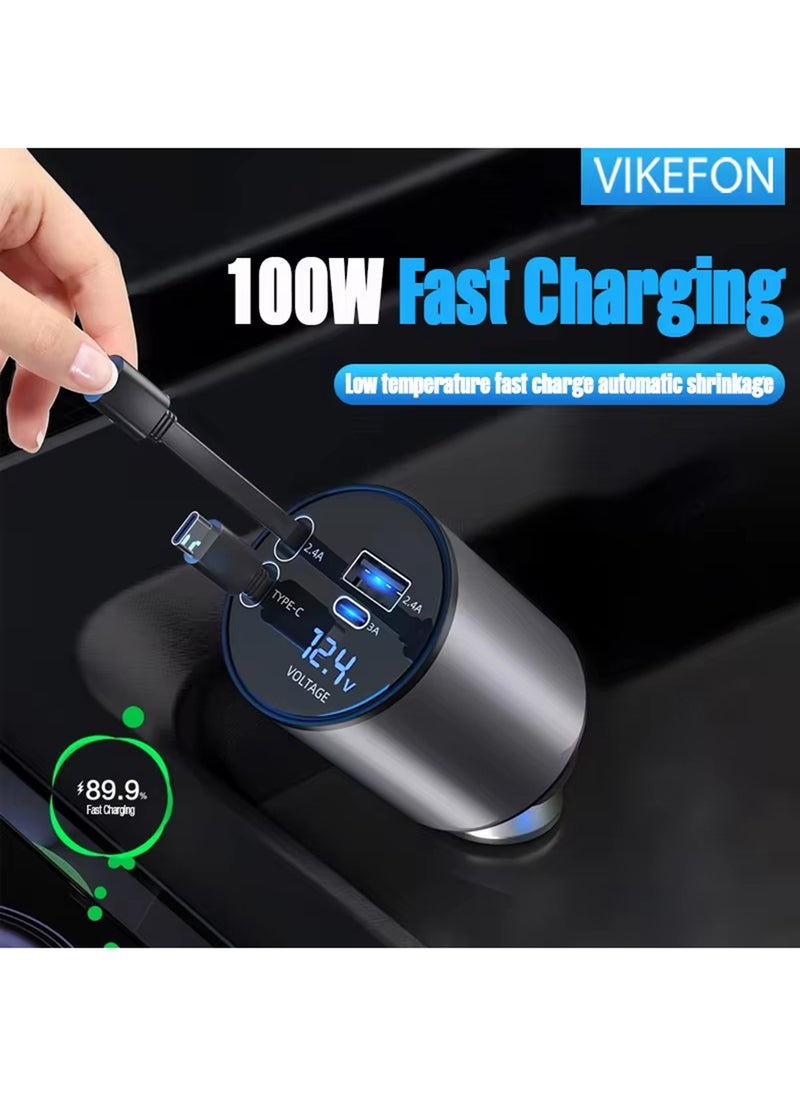 EzzySo - 12/24V 120W Fast Car Charger with Retractable Charging Cable Fast Car Power Adapter PD20W for iPhone Type C 40W Car Bluetooth USB Charger Plug with iPhone,Samsung,Galaxy,Huawei,Xiaomi - Image 1