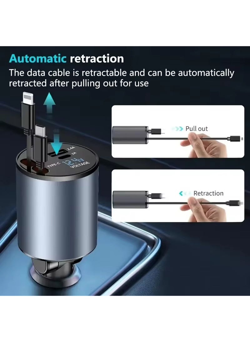 EzzySo - 12/24V 120W Fast Car Charger with Retractable Charging Cable Fast Car Power Adapter PD20W for iPhone Type C 40W Car Bluetooth USB Charger Plug with iPhone,Samsung,Galaxy,Huawei,Xiaomi - Image 1