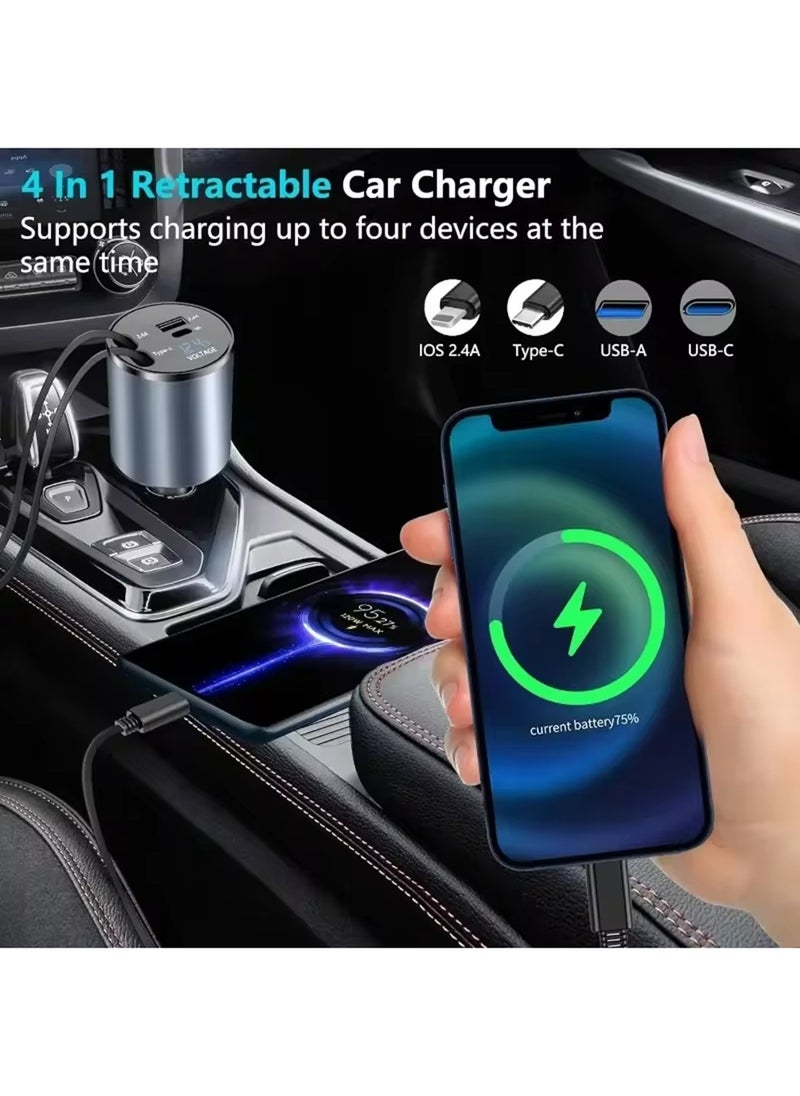 EzzySo - 12/24V 120W Fast Car Charger with Retractable Charging Cable Fast Car Power Adapter PD20W for iPhone Type C 40W Car Bluetooth USB Charger Plug with iPhone,Samsung,Galaxy,Huawei,Xiaomi - Image 1
