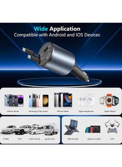 EzzySo 12/24V 120W Fast Car Charger with Retractable Charging Cable Fast Car Power Adapter PD20W for iPhone Type C 40W Car Bluetooth USB Charger Plug with iPhone,Samsung,Galaxy,Huawei,Xiaomi  - Image 5