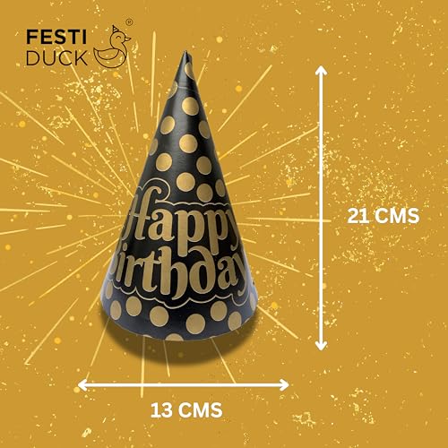 Festi Duck Chic Black and Gold Birthday Party Caps Pack of 10 – Elegant and Durable Caps for Stylish Celebrations, For All Ages - Image 2