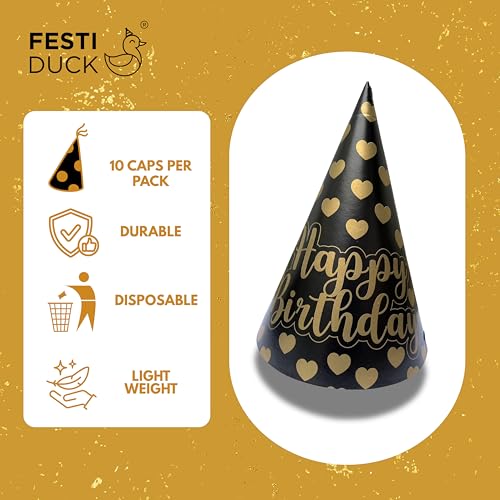 Festi Duck Chic Black and Gold Birthday Party Caps Pack of 10 – Elegant and Durable Caps for Stylish Celebrations, For All Ages - Image 3