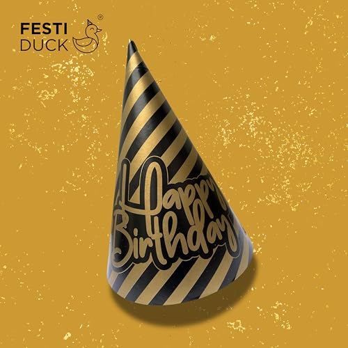 Festi Duck Chic Black and Gold Birthday Party Caps Pack of 10 – Elegant and Durable Caps for Stylish Celebrations, For All Ages - Image 5