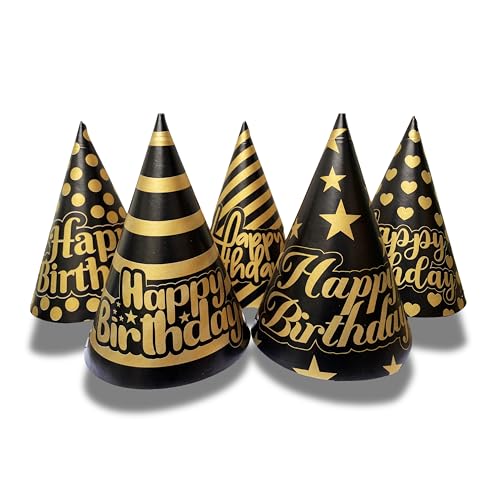Festi Duck Chic Black and Gold Birthday Party Caps Pack of 10 – Elegant and Durable Caps for Stylish Celebrations, For All Ages - Image 1