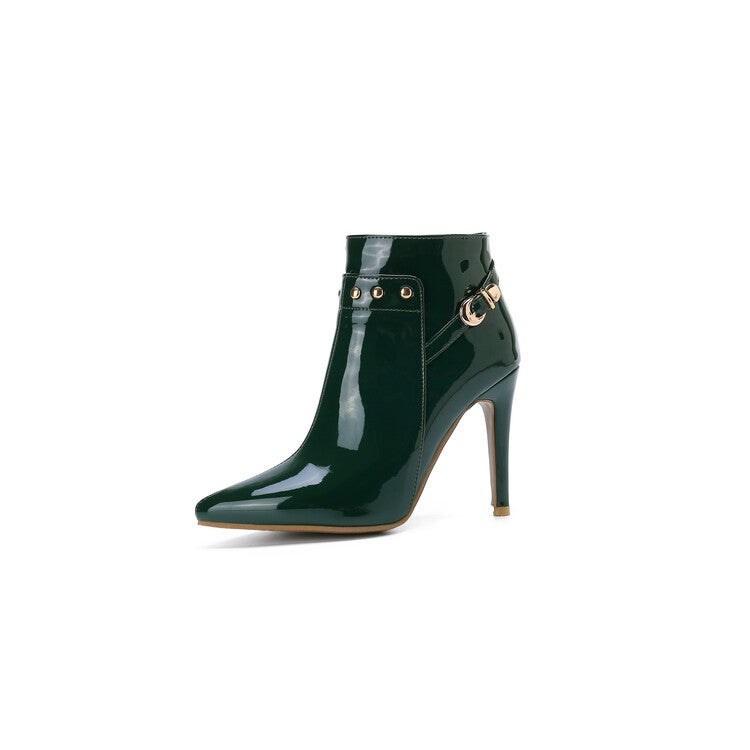 Dropshopping2022 New Fashion Stiletto Heel Pointed Toe Women'S Shoes 33-50 Metal Rivet Low Boots Tide - Image 1