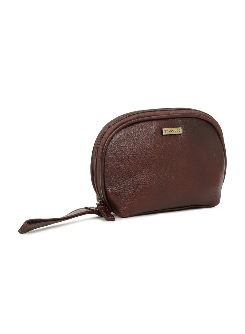 Teakwood  Teakwood Essentials Genuine Leather Travel Toiletry Bag | Large Capacity Cosmetic & Grooming Organizer | Dual Zipper Compartments | Inner Pocket | Durable Wrist Strap | Multipurpose Shaving, Makeup & Travel Kit for Men & Women | Maroon  | Best Price UAE