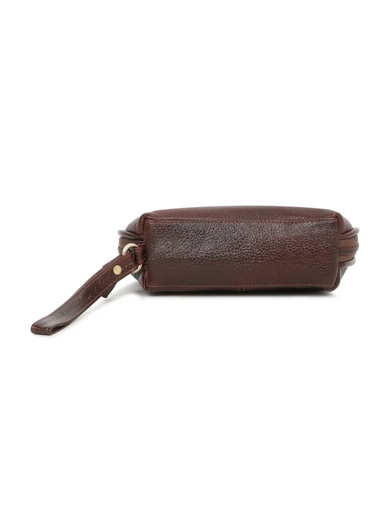 Teakwood  Teakwood Essentials Genuine Leather Travel Toiletry Bag | Large Capacity Cosmetic & Grooming Organizer | Dual Zipper Compartments | Inner Pocket | Durable Wrist Strap | Multipurpose Shaving, Makeup & Travel Kit for Men & Women | Maroon  | Best Price UAE