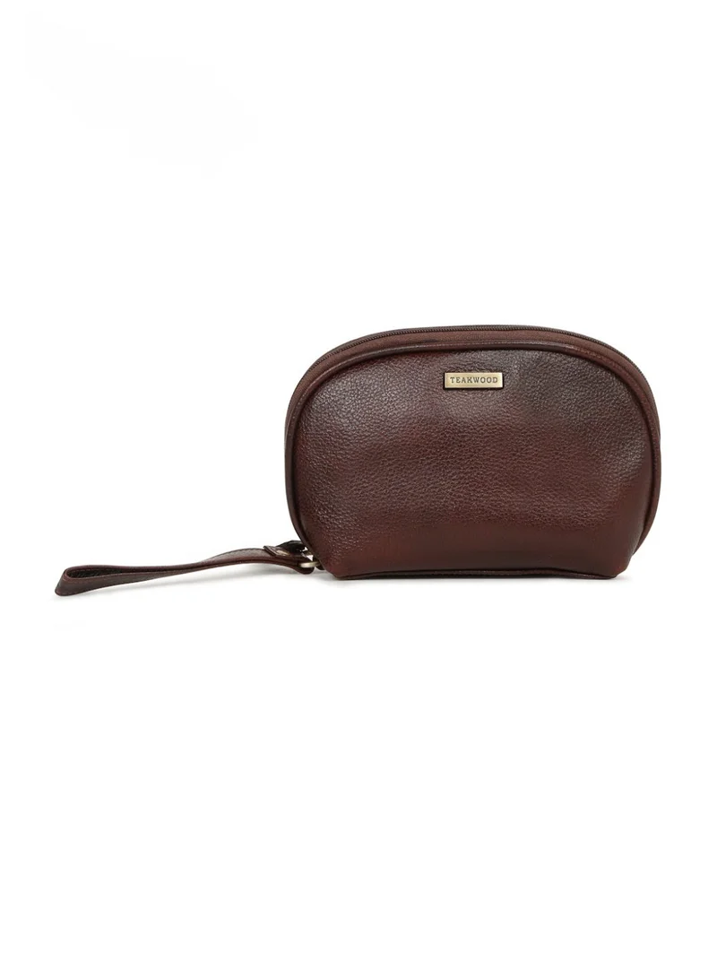 Teakwood  Teakwood Essentials Genuine Leather Travel Toiletry Bag | Large Capacity Cosmetic & Grooming Organizer | Dual Zipper Compartments | Inner Pocket | Durable Wrist Strap | Multipurpose Shaving, Makeup & Travel Kit for Men & Women | Maroon  | Best Price UAE