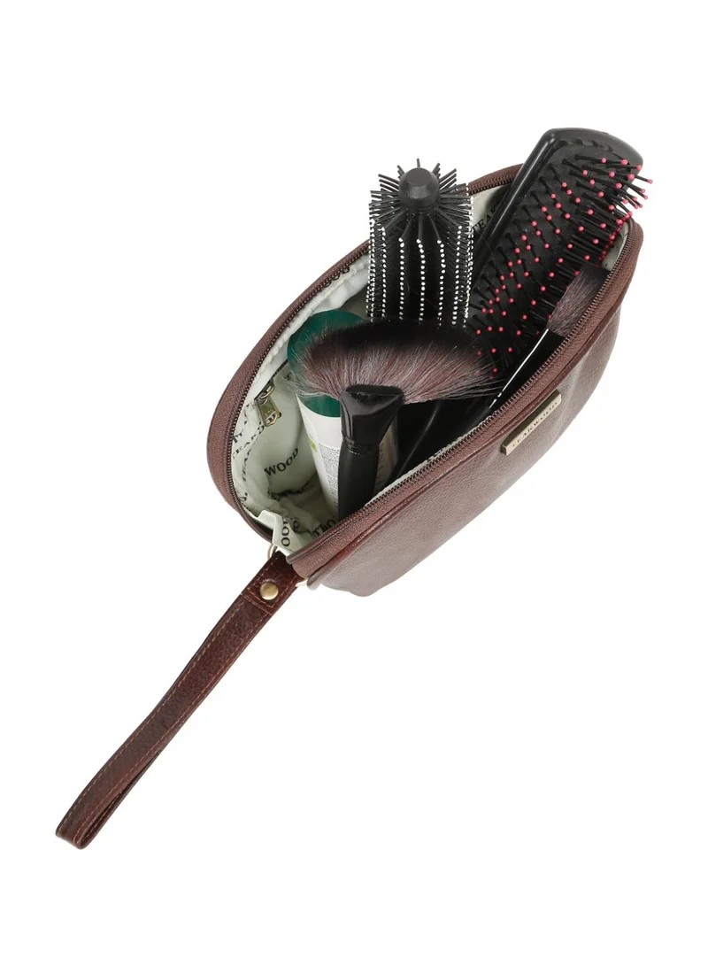 تيك وود Teakwood Essentials Genuine Leather Travel Toiletry Bag | Large Capacity Cosmetic & Grooming Organizer | Dual Zipper Compartments | Inner Pocket | Durable Wrist Strap | Multipurpose Shaving, Makeup & Travel Kit for Men & Women | Maroon