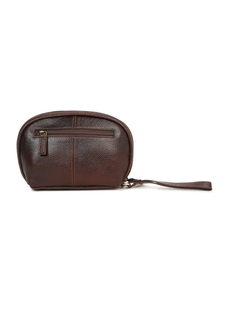 Teakwood  Teakwood Essentials Genuine Leather Travel Toiletry Bag | Large Capacity Cosmetic & Grooming Organizer | Dual Zipper Compartments | Inner Pocket | Durable Wrist Strap | Multipurpose Shaving, Makeup & Travel Kit for Men & Women | Maroon  | Best Price UAE