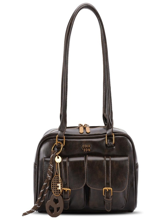 HICARRY Shoulder Bag Retro Top Handle Bag Y2k 90s Multiple Pockets Designer Handbag Soft Trendy Underarm Purse, Coffee, Fashion - Image 1