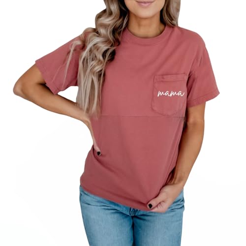 AEARGIV Comfort Breastfeeding Shirts for Women Mama Zipper Nursing Tops Distressed Maternity Tees Pregnancy Clothes with Pocket(L, Red) - Image 1