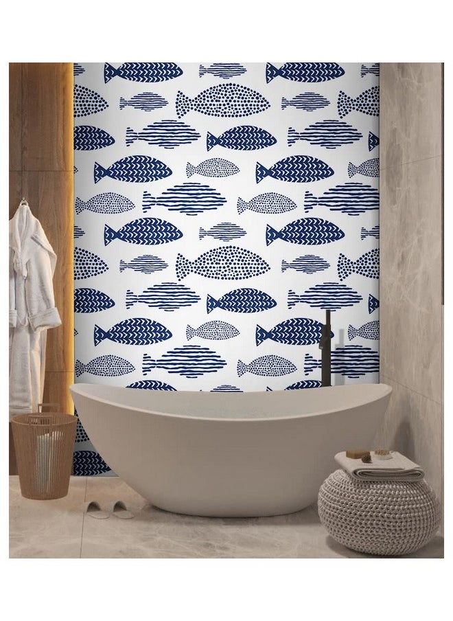 HAOKHOME 960401 Peel And Stick Wallpaper Abstract Underwater World Fish Trellis Indigo Blue Removable Contactpaper For Home Bathroom Decorations 17.7In X 118In  - Image 5