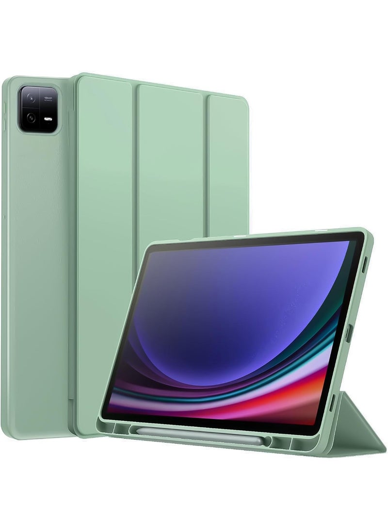 Xiaomi Pad 6 / Pad 6 Pro Case with Pen Holder 11 Inch (2023 Release) – Soft TPU Back Trifold Stand Protective Smart Cover Flip, Auto Wake & Sleep, Mint Green - Image 1