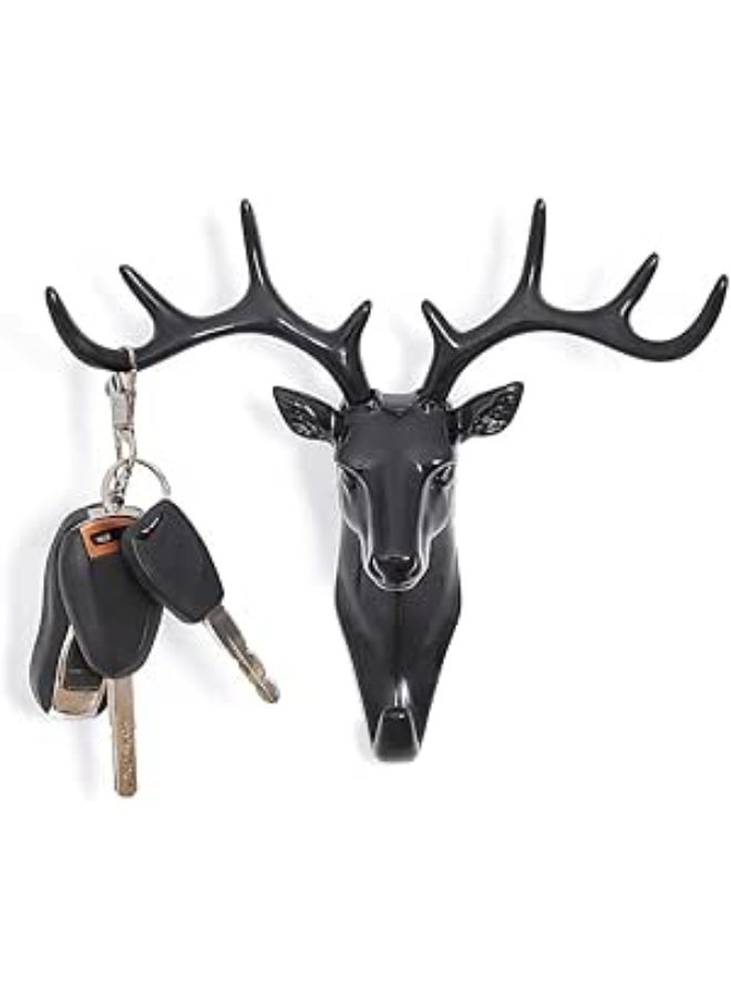 amazing.EGP | Decorative Deer Head Wall Hook, 17 cm, Black Resin, Adhesive Key Holder with 3D Animal Design (BLACK) - Image 1