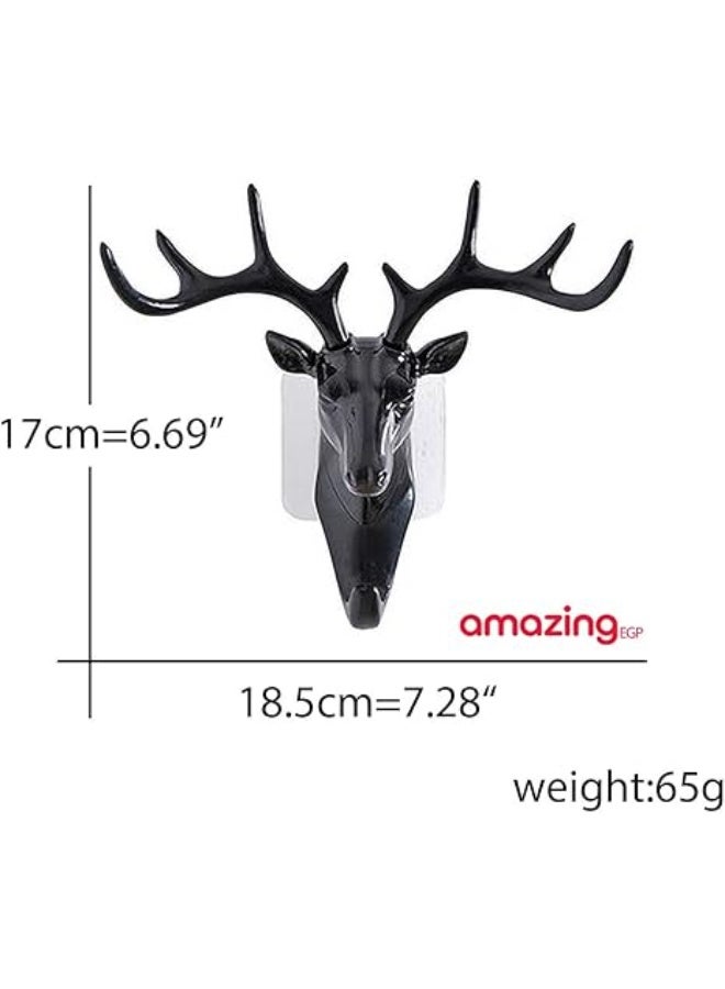 amazing.EGP | Decorative Deer Head Wall Hook, 17 cm, Black Resin, Adhesive Key Holder with 3D Animal Design (BLACK) - Image 2
