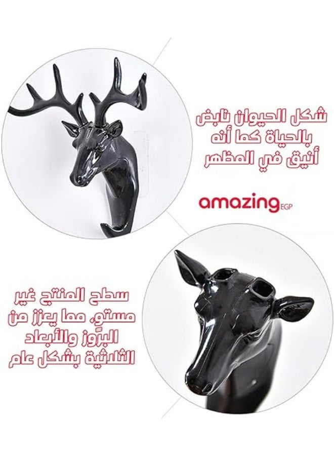 amazing.EGP | Decorative Deer Head Wall Hook, 17 cm, Black Resin, Adhesive Key Holder with 3D Animal Design (BLACK) - Image 4