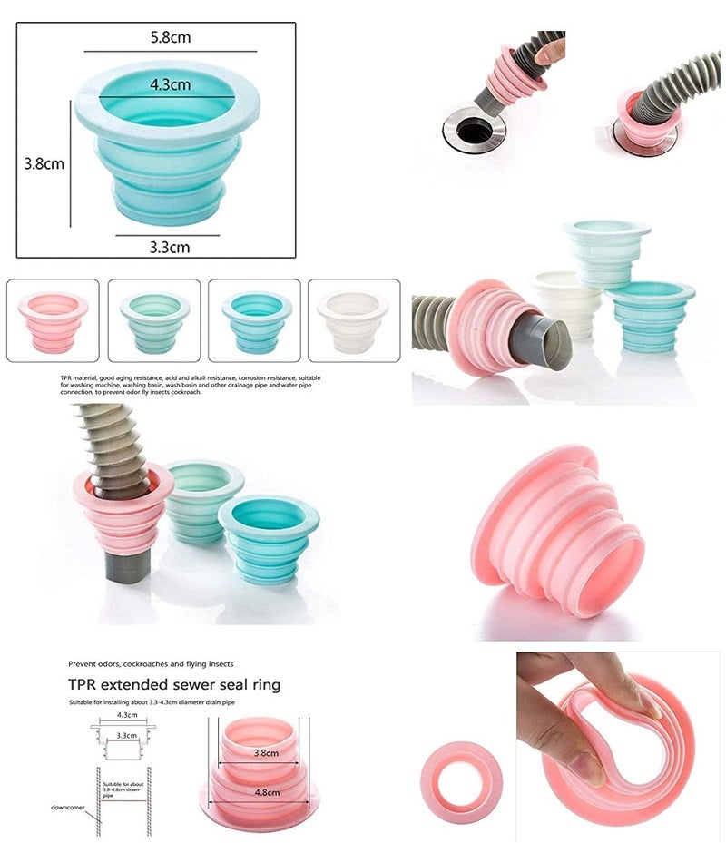 Primetan Silicone Drain Pipe Hose Sealing Plug, Washing Machine Plug Ring Hose Deodorant Sewer Seal Ring Clean Tool for Home Bathroom,Laundry Room,Kitchen,Floor Drain (Random) (Black)  - Image 2