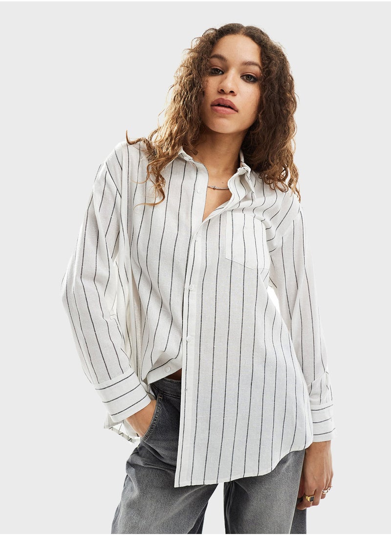 Reclaimed Vintage Asymmetric Button Down Striped Shirt  - Image 1