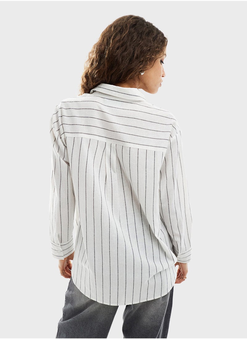 Reclaimed Vintage Asymmetric Button Down Striped Shirt  - Image 2