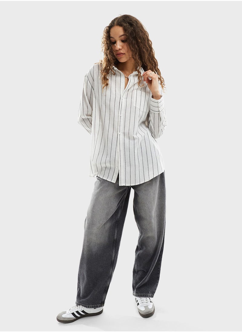 Reclaimed Vintage Asymmetric Button Down Striped Shirt  - Image 4