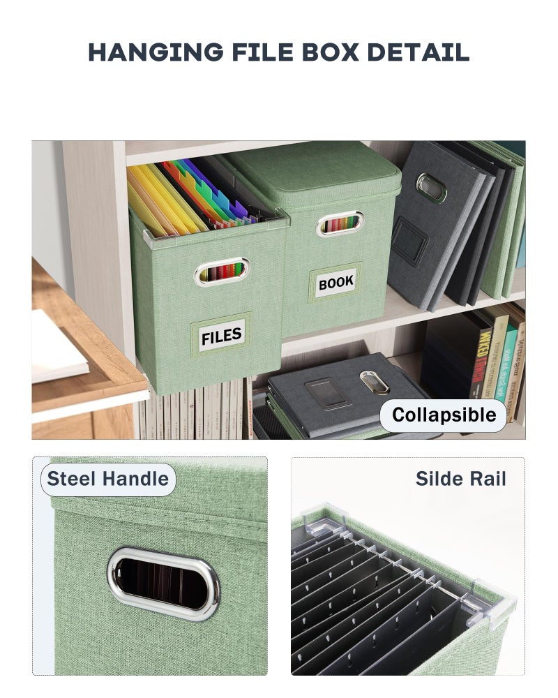 Oterri File Organizer Box with Lid, Hanging Filing File Box with Mesh Pocket, Document Organizer Box for Letter Files, Portable Storage Box(1 PCS, Green) - Image 5