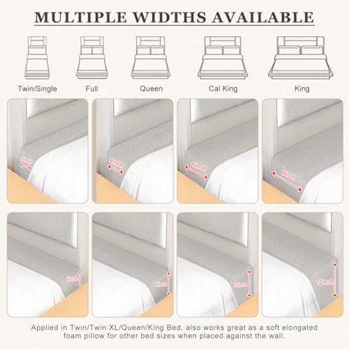 WUIOYNF Mattress Extender, Bed Gap/Space Filler, Headboard Pillow Between Headboard and Mattress or Wall, High-Density Foam with Removable Cover(Light Grey-54 * 2 * 8in) - Image 2