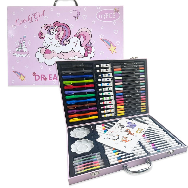 Karp 113 قطعة مجموعة رسم فنية للأطفال بطباعة يونيكورن في حقيبة صغيرة - Image 1