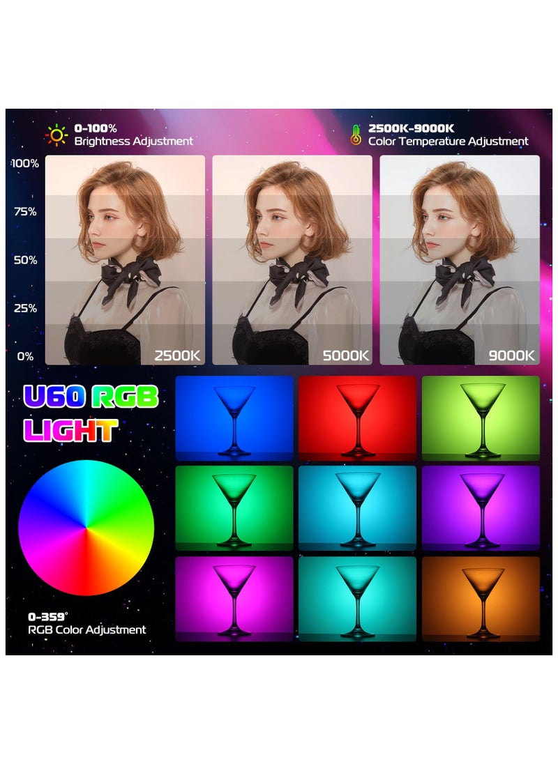 Ulanzi ULANZI U60 RGB Video Lights Black LED Camera Light 360° Full Color Portable Photography Lighting w Quick Release Cold Shoe Adapter and Clip, 2500mAh Rechargeable CRI 95+ 2500-9000K Dimmable Panel Lamp  - Image 2