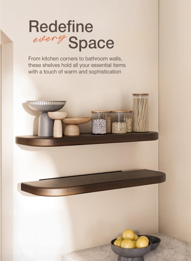 BATODA 24" Acacia Wood Floating Shelves Wall Mounted (Round Edge) - Rustic Farmhouse Wooden Wall Storage Shelf for Bedroom, Kitchen - Brackets and Shelving Hardware Included (Walnut, 24 Inch Length) - Image 4