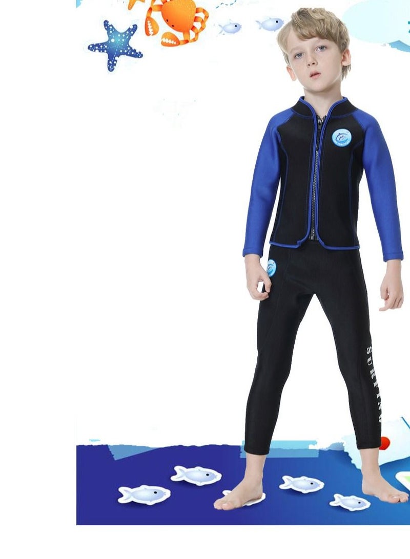 Loquat Children's Wetsuit 2.5MM Separate Body Warm Swimsuit For Boys Long Sleeve Winter Diving And Surfing Jellyfish Blue  - Image 1