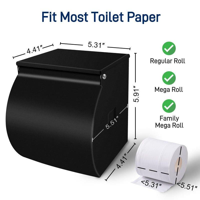 FARVIGOR Toilet Paper Holder Wall Mount, Self Adhesive Toilet Paper Holder with Shelf, Waterproof Stainless Steel Bathroom Toilet Tissue Roll Holder Cat Dog Proof, Black - Image 4