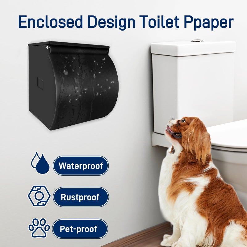 FARVIGOR Toilet Paper Holder Wall Mount, Self Adhesive Toilet Paper Holder with Shelf, Waterproof Stainless Steel Bathroom Toilet Tissue Roll Holder Cat Dog Proof, Black - Image 3