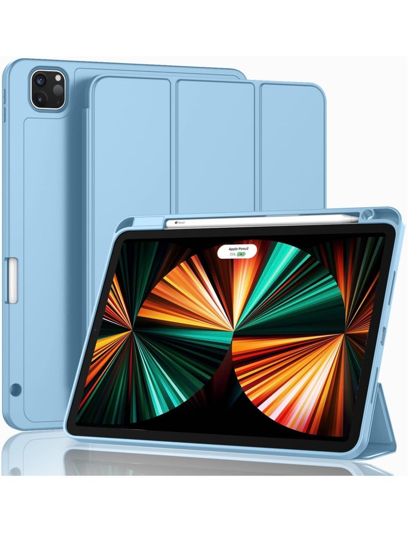 NEW iPad Pro 12.9 Inch Case (2022/2021/2020, 6th/5th/4th Gen) – Smart Case with Pencil Holder, Touch ID  Auto Wake/Sleep, Auto 2nd Gen Pencil Charging – New Azure Blue - Image 1