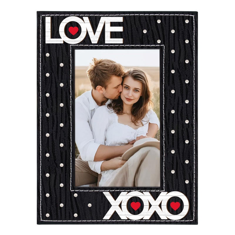 FLYAB Black Love Picture Frame 4x6 Valentines Day Pictrue Frames Leather Photo Frame for Tabletop Valentines Day Gifts for Couple Him Her Girlfriend Boyfriend - Image 1