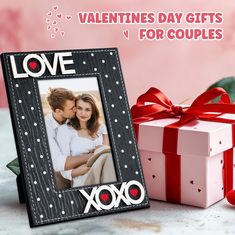 FLYAB Black Love Picture Frame 4x6 Valentines Day Pictrue Frames Leather Photo Frame for Tabletop Valentines Day Gifts for Couple Him Her Girlfriend Boyfriend - Image 2