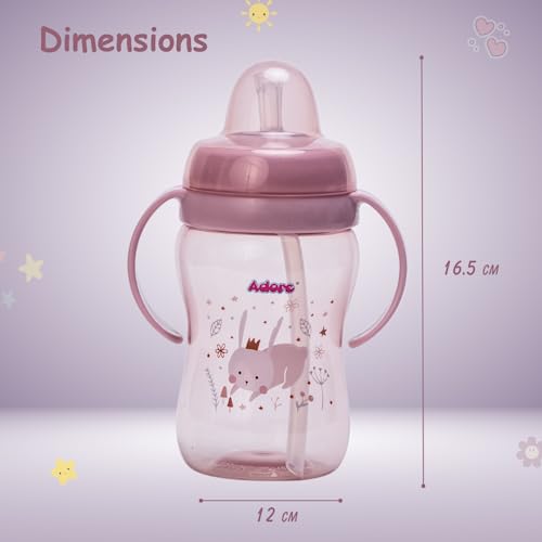 Adore Hoop a Loop 2 in 1 Leakproof Spout Sipper for Baby with Handle | Sipper and for Ultimate Versatility | Anti Spill Water Sipper Straw Cup for Kids | Sipper Cup for Baby & Toddlers (Pink, 270ml) - Image 2