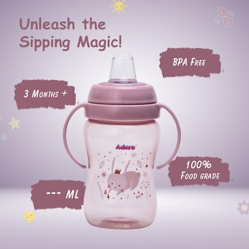 Adore Hoop a Loop 2 in 1 Leakproof Spout Sipper for Baby with Handle | Sipper and for Ultimate Versatility | Anti Spill Water Sipper Straw Cup for Kids | Sipper Cup for Baby & Toddlers (Pink, 270ml) - Image 3