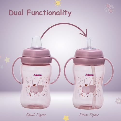 Adore Hoop a Loop 2 in 1 Leakproof Spout Sipper for Baby with Handle | Sipper and for Ultimate Versatility | Anti Spill Water Sipper Straw Cup for Kids | Sipper Cup for Baby & Toddlers (Pink, 270ml) - Image 5