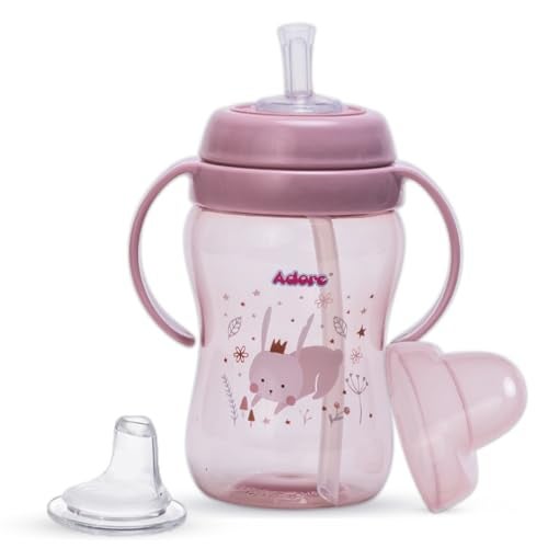 Adore Hoop a Loop 2 in 1 Leakproof Spout Sipper for Baby with Handle | Sipper and for Ultimate Versatility | Anti Spill Water Sipper Straw Cup for Kids | Sipper Cup for Baby & Toddlers (Pink, 270ml) - Image 1