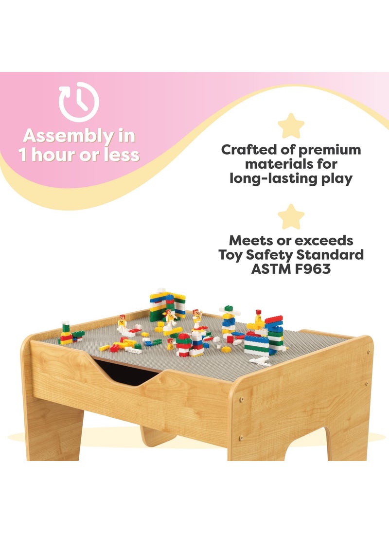 KidKraft KidKraft Reversible Wooden Activity Table with Board with 195 Building Bricks  Gray  Natural Gift for Ages 3  - Image 5