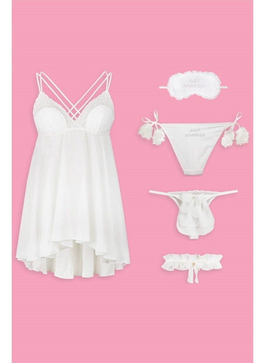 Magic Form - 50150 Women's Ecru Chiffon Fabric 5-Piece Honeymoon Dowry Set - Image 1