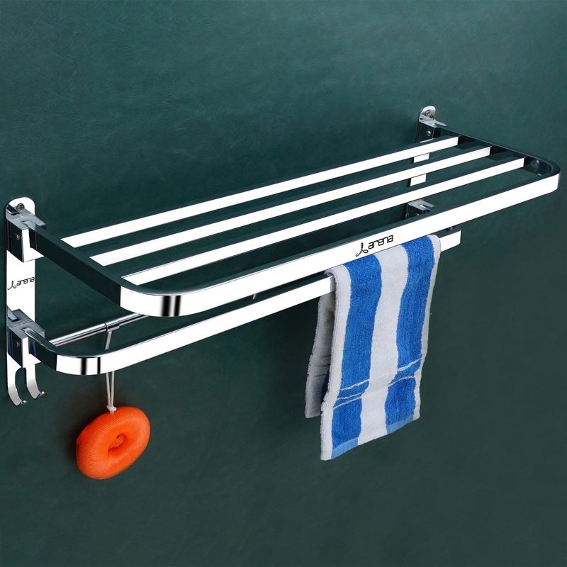 Arena Stainless Steel Bathroom Accessories Set - Wall Mounted Towel Rod and Hangers for Clothes and Wash Basin (24 Inch, Pack of 1) - Image 1