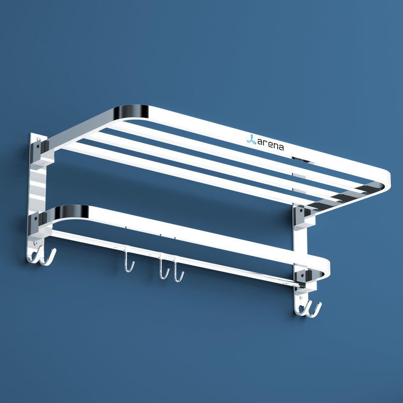 Arena Stainless Steel Bathroom Accessories Set - Wall Mounted Towel Rod and Hangers for Clothes and Wash Basin (24 Inch, Pack of 1) - Image 2