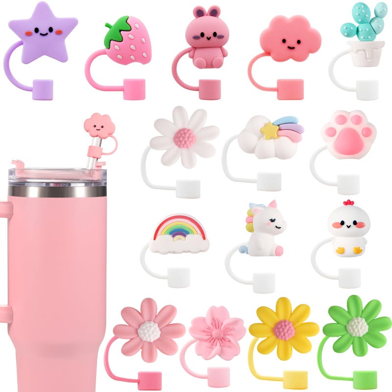 DALOO 15 PCS Cute Silicone Straw Cover Cap for Stanley Cup Accessories,Simple Modern Straw Covers,10mm Straw Topper Compatible with 30&40 Oz Tumbler - Image 1