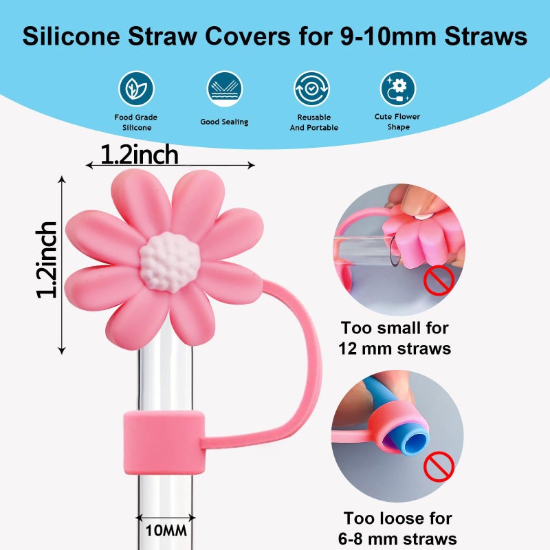 DALOO 15 PCS Cute Silicone Straw Cover Cap for Stanley Cup Accessories,Simple Modern Straw Covers,10mm Straw Topper Compatible with 30&40 Oz Tumbler - Image 5